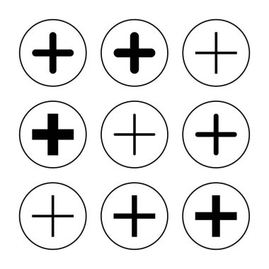 Artı Simge kümesi vektörü. Artı işareti ve sembol ekle