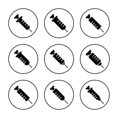 Şırınga ikonu kümesi vektörü. İğne işareti ve sembol. Aşı simgesi