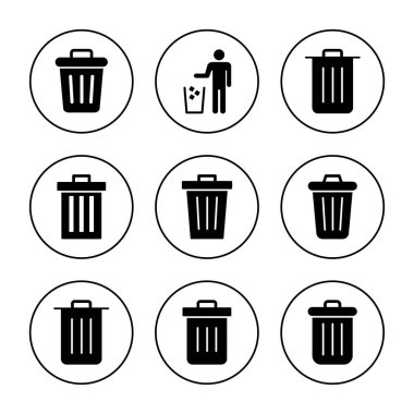 Çöp simgesi kümesi vektörü. Çöp kutusu simgesi. İşareti ve sembolü sil.