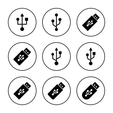 Usb simgesi küme vektörü. Flaş disk işareti ve sembol. Flash disk işareti.