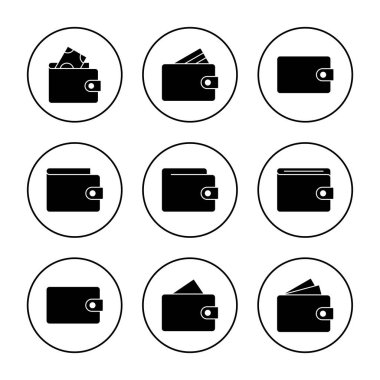 Cüzdan simgesi ayarlanmış vektör. cüzdan işareti ve sembol