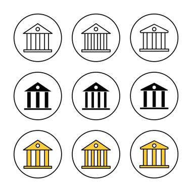 Banka simgesi kümesi vektörü. Banka işareti ve sembol, müze, üniversite
