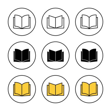 Kitap simgesi ayarlandı. Açık kitap işareti ve sembol. Kitap simgesi