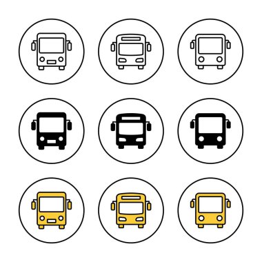 Otobüs simgesi kümesi vektörü. Otobüs tabelası ve sembol. taşıma sembolü