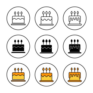 Kek simgesi kümesi vektörü. Pasta işareti ve sembol. Doğum günü pastası simgesi