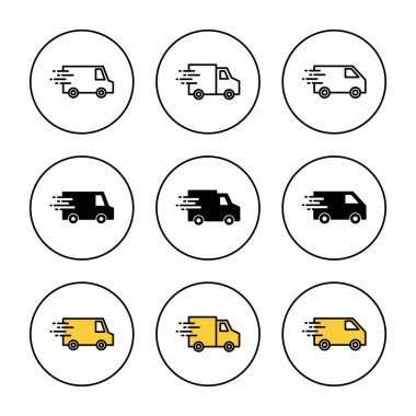 Teslimat kamyonu ikonu vektörü. Teslimat kamyonu işareti ve sembol. Hızlı dağıtım simgesi gönderiliyor
