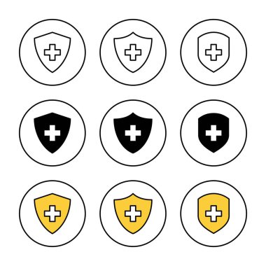 Sağlık sigortası ikonu vektörü belirlendi. Sigorta belgesi imzası ve sembolü