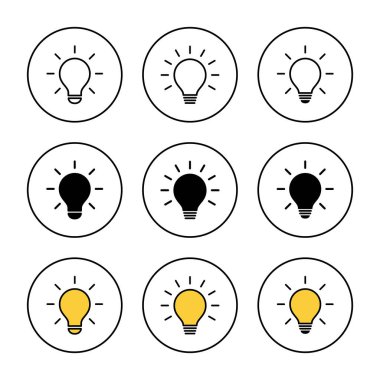 Lamba simgesi kümesi vektörü. Ampul işareti ve sembol. fikir sembolü.