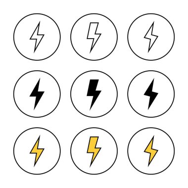Şimşek simgesi küme vektörü. Elektrik işareti ve sembol. Güç simgesi. enerji işareti