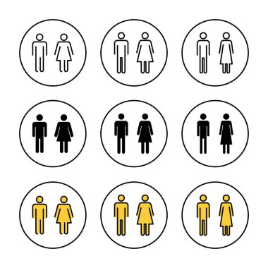 Erkek ve kadın ikonu vektör belirledi. Erkek ve dişi işareti ve sembol. Kızlar ve oğlanlar