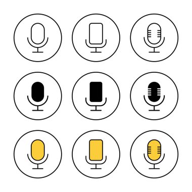 Mikrofon simgesi ayarlı vektör. Karaoke işareti ve sembol