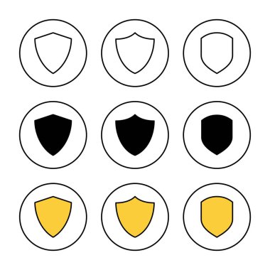 Kalkan simgesi ayarlandı. Koruma ikonu. Güvenlik işareti ve sembol