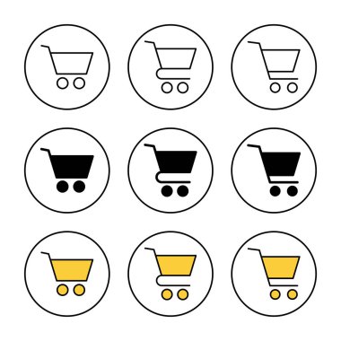 Alışveriş simgesi kümesi vektörü. Alışveriş arabası işareti ve sembol. Trolley simgesi