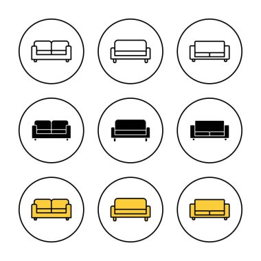 Koltuk simgesi kümesi vektörü. Kanepe işareti ve sembol. mobilya simgesi