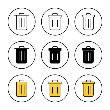 Çöp simgesi kümesi vektörü. Çöp kutusu simgesi. İşareti ve sembolü sil.