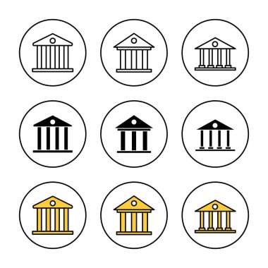 Banka simgesi kümesi vektörü. Banka işareti ve sembol, müze, üniversite