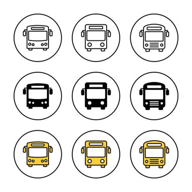 Otobüs simgesi kümesi vektörü. Otobüs tabelası ve sembol. taşıma sembolü