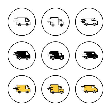 Teslimat kamyonu ikonu vektörü. Teslimat kamyonu işareti ve sembol. Hızlı dağıtım simgesi gönderiliyor