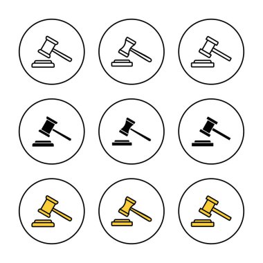 Gavel simgesi vektör belirledi. Yargıç tokmak işareti ve sembol. Kanun simgesi. Açık arttırma çekici