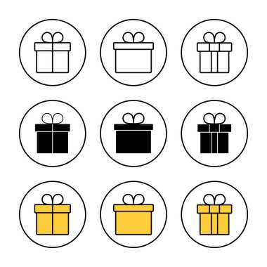 Hediye simgesi kümesi vektörü. Hediye işareti ve sembol. doğum günü hediyesi