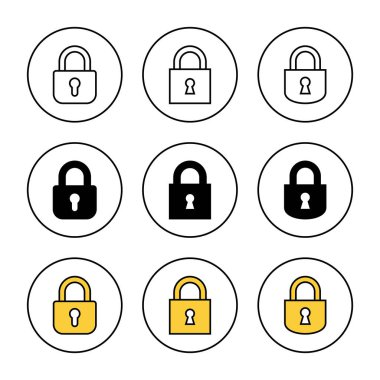 Simge ayarlama vektörünü kilitle. Asma kilit işareti ve sembol. Şifreleme simgesi. Güvenlik sembolü