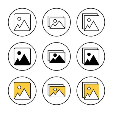 Resim simgesi kümesi vektörü. Fotoğraf galerisi işareti ve sembol. resim simgesi