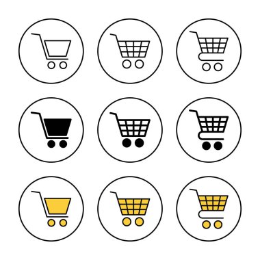 Alışveriş simgesi kümesi vektörü. Alışveriş arabası işareti ve sembol. Trolley simgesi