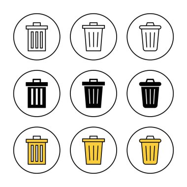 Çöp simgesi kümesi vektörü. Çöp kutusu simgesi. İşareti ve sembolü sil.