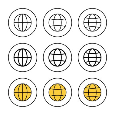 Web simgesi kümesi vektörü. Web tabelalarına ve sembollere git. Web tıklama simgesi. Genel arama simgesi