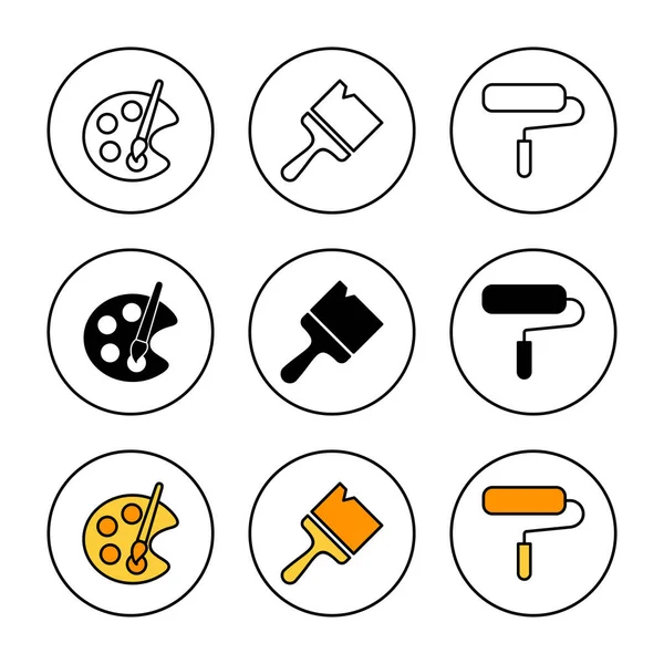 Boya simgesi kümesi vektörü. Boya fırçası işareti ve sembol. boyama silindiri vektörü