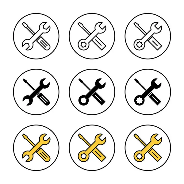 Onarım araçları simgesi ayarlı vektör. araç işareti ve sembol. Simge ayarlanıyor. İngiliz anahtarı ve tornavida. Servis