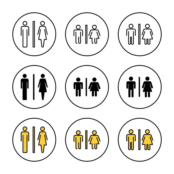 Tuvalet ikonu vektörü ayarlandı. Kızlar ve erkekler tuvaletleri imzalar ve simgeler. Banyo tabelası. wc, tuvalet