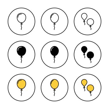 Balon simgesi kümesi vektörü. Parti balonu işareti ve sembolü