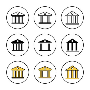 Banka simgesi kümesi vektörü. Banka işareti ve sembol, müze, üniversite