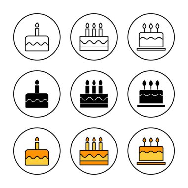 Kek simgesi kümesi vektörü. Pasta işareti ve sembol. Doğum günü pastası simgesi