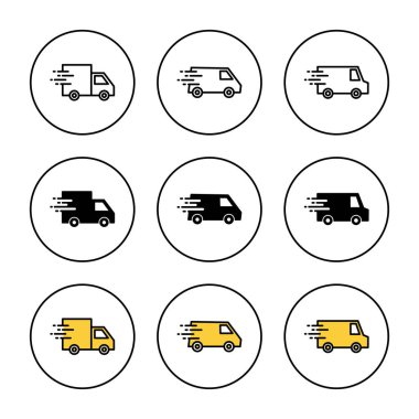 Teslimat kamyonu ikonu vektörü. Teslimat kamyonu işareti ve sembol. Hızlı dağıtım simgesi gönderiliyor