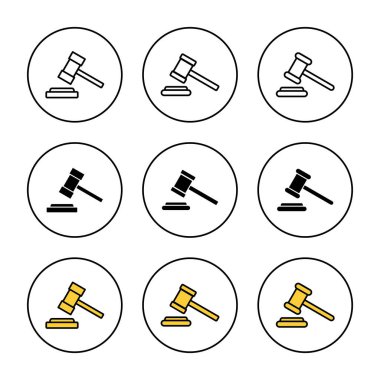 Gavel simgesi vektör belirledi. Yargıç tokmak işareti ve sembol. Kanun simgesi. Açık arttırma çekici