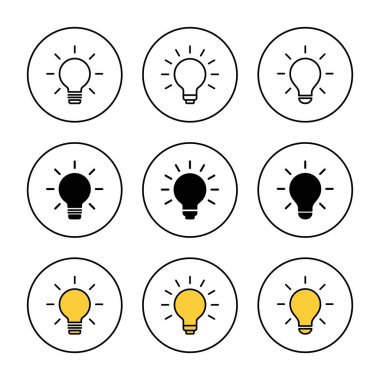 Lamba simgesi kümesi vektörü. Ampul işareti ve sembol. fikir sembolü.