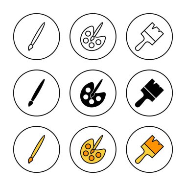 Boya simgesi kümesi vektörü. Boya fırçası işareti ve sembol. boyama silindiri vektörü