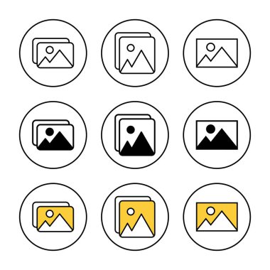 Resim simgesi kümesi vektörü. Fotoğraf galerisi işareti ve sembol. resim simgesi