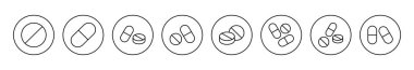 İlaç ikonu vektör belirledi. Kapsül simgesi. Uyuşturucu işareti ve sembol