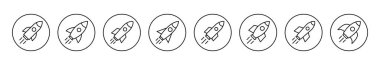 Roket simgesi küme vektörü. Başlangıç işareti ve sembol. roket fırlatma simgesi