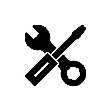 Web ve mobil uygulama için simge vektörünü onar. araç işareti ve sembol. Simge ayarlanıyor. İngiliz anahtarı ve tornavida. Servis