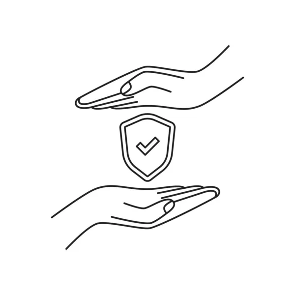 Легко Защищенный Значок Щита Двумя Тонкими Руками Линии Концепция Безопасности — стоковый вектор
