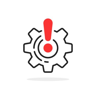 Kırık dişliler, bozulma ya da arıza gibi. Teknik destek için doğrusal dikkat sembolü tasarımı kavramı veya hatalı ve arızalı gibi makinelerdeki veya web piktogramındaki sorunları düzeltmek