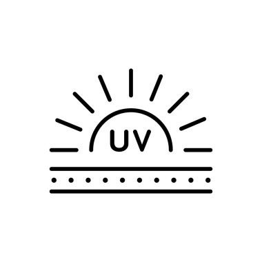 Güneş yanığı işaretine karşı doğrusal koruma. Güneş kremi simgesi baskı için izole edildi. UV koruması, güneş koruyucu yüzey güneş kremi ve güneş yanığı kavramı. beyaz üzerine pictogram tasarımı