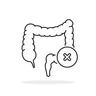 thin line intestinal tract black icon like medical problem. concept of human internal organ design for difficult digestion meal. outline graphic element of bad immune system logotype isolated on white
