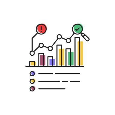Dijital verilerin şematik görüntüsü. Teknolojik sürecin grafik analizi. Çizelgelerdeki istatistikler. İnce çizgi kontrolü, denetim işareti. Doğrulama simgesi. Basit bir resim. renk vuruşu çizgi elementi