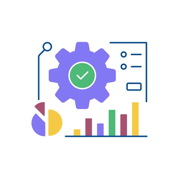 stock vector graphic analysis of the technological process. display of statistical and data in charts. thin line check, audit, assessment sign. verification icon. simple pictogram. color stroke lineart element