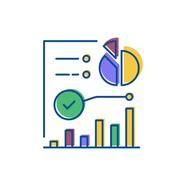 stock vector display of statistical and analytical data in charts. thin line check, audit, assessment sign. verification of documents, evaluation icon. simple pictogram for paperwork. color stroke lineart element